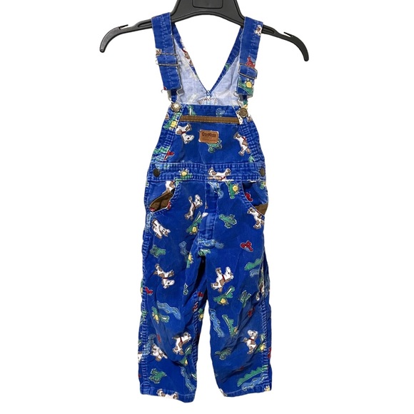 Vintage 90's OshKosh Western Theme Blue Corduroy Overalls
